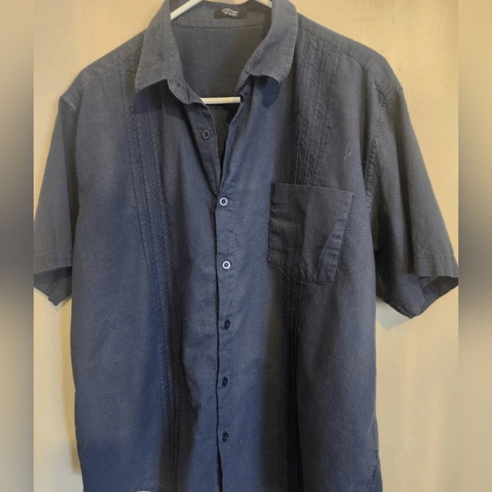M16 Coofandy Short Sleeve Black Button-up Shirt W Decorative Pleating Down Front